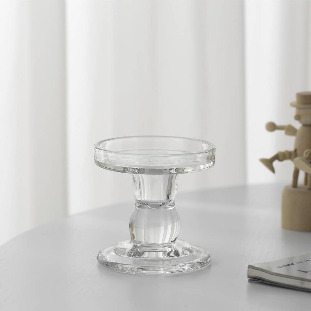 Sweet Home Deco Candle Holder 3.25''TX 3''W Glass Dual Use Pillar/Taper Candle Holders, Clear La Bomba Floristry Vancouver Canada Glass Dual Use Pillar/Taper Candle Holders, Clear