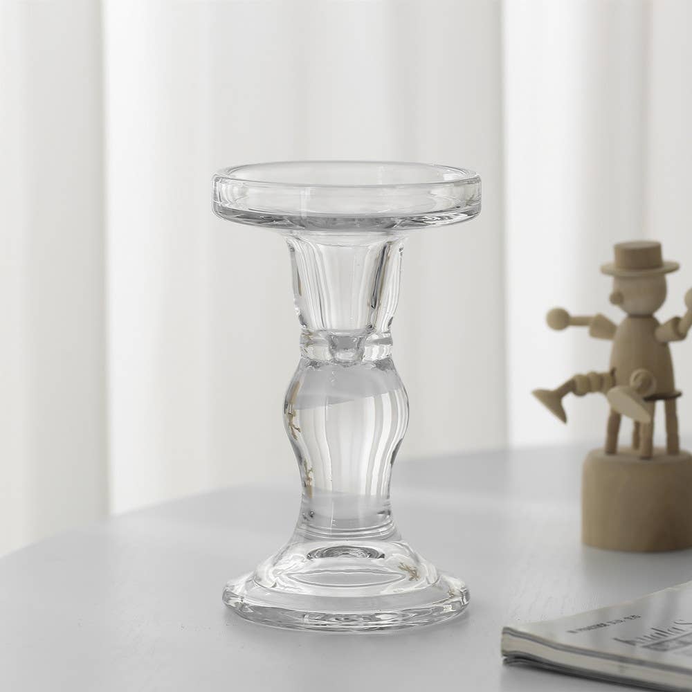 Sweet Home Deco Candle Holder 5.5''T X 3''W Glass Dual Use Pillar/Taper Candle Holders, Clear La Bomba Floristry Vancouver Canada Glass Dual Use Pillar/Taper Candle Holders, Clear