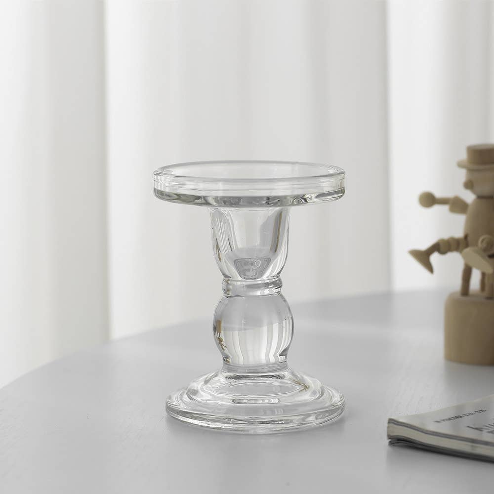 Sweet Home Deco Candle Holder Mixture Glass Dual Use Pillar/Taper Candle Holders, Clear La Bomba Floristry Vancouver Canada Glass Dual Use Pillar/Taper Candle Holders, Clear