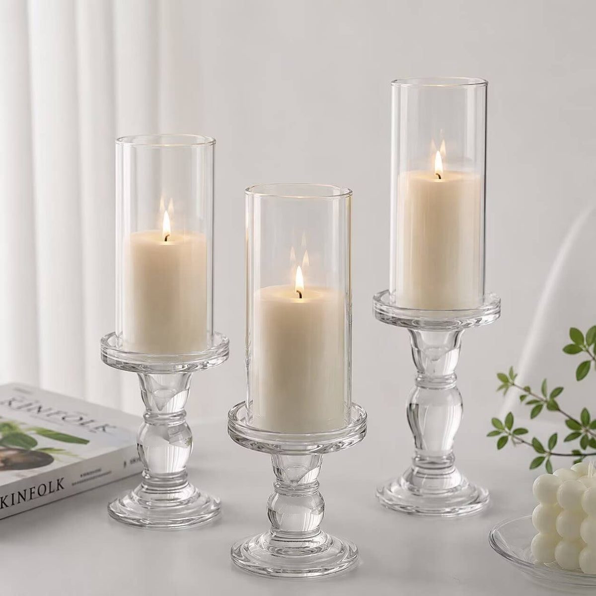 Sweet Home Deco Candle Holder Mixture Glass Dual Use Pillar/Taper Candle Holders, Clear La Bomba Floristry Vancouver Canada Glass Dual Use Pillar/Taper Candle Holders, Clear