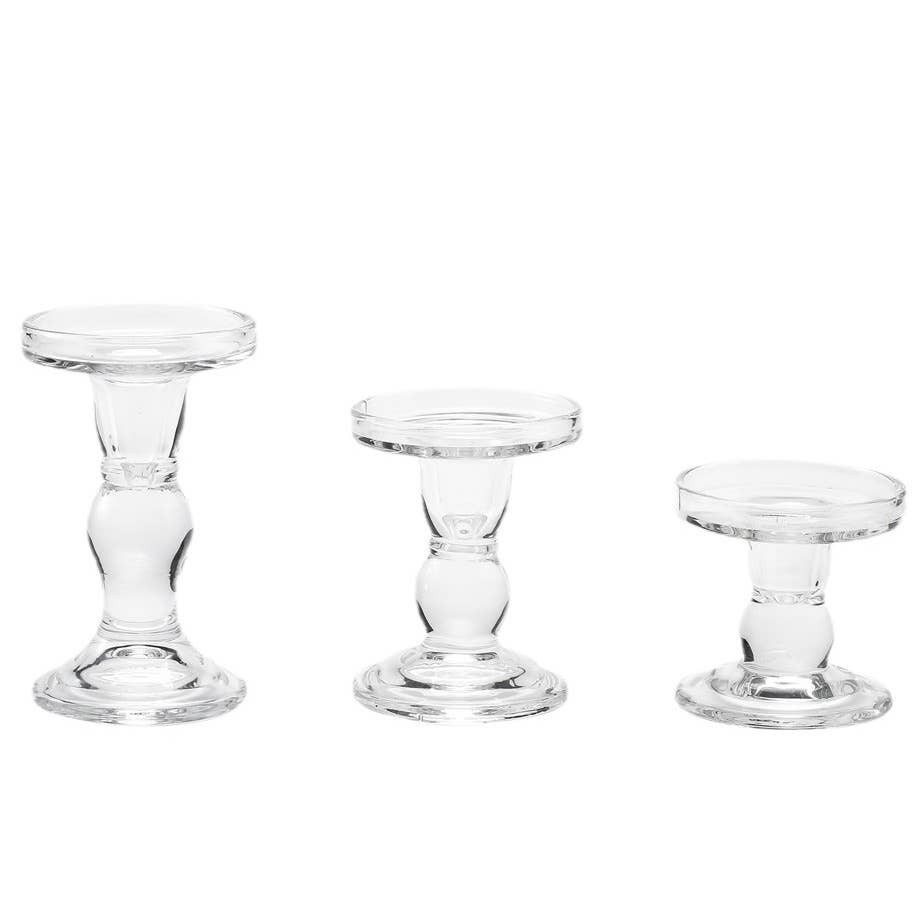 Sweet Home Deco Glass Dual Use Pillar/Taper Candle Holders, Clear La Bomba Floristry Vancouver Canada Glass Dual Use Pillar/Taper Candle Holders, Clear